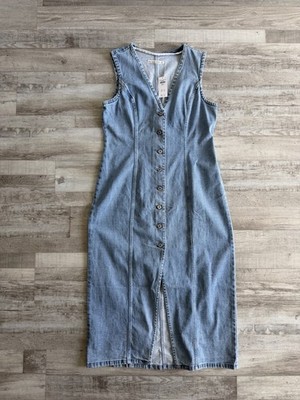 Abercrombie & Fitch Blue Denim Sleeveless V-Neck Button Front Midi S