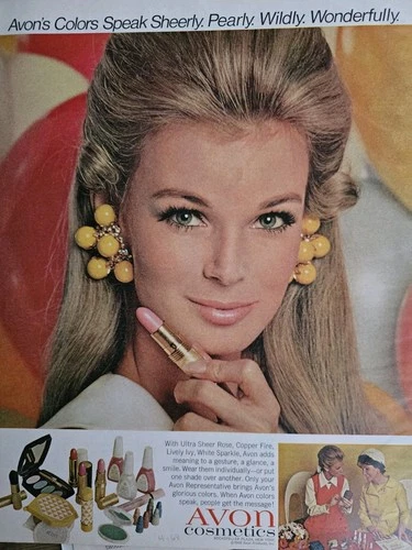 1968 Avon Calling Cosmetics Blonde Pearly Wildly Lipstick Nail Polish vintage ad