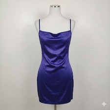 Oh Polly Dress Womens 6 Purple Satin Cowl Neck Mini Cocktail Glam Night Out