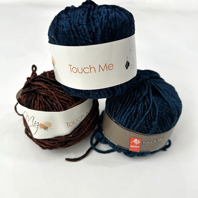Muench Yarns Touch Me Lot Of 3 Colors Blue 3603 Brown Rust Rayon/Wool Blend