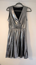 Vera Moda Mini Dress Size X Small Metallic Silver Wrap-Style Sleeveless