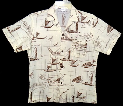Vin Sz M 70's Napili Aloha Shirt Chart of Hawaiian Islands Vin Sz M 70's Napili Aloha Shirt Chart of Hawaiian Islands