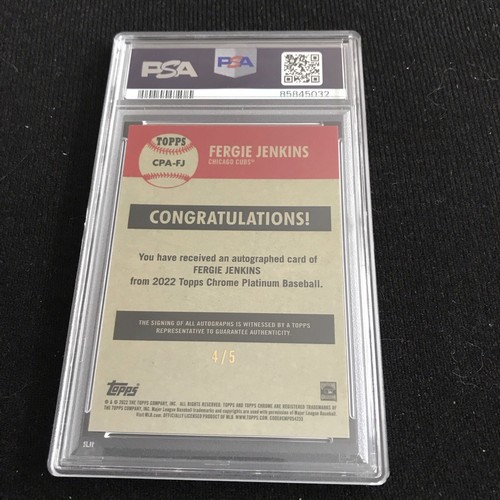 Fergie Jenkins 2022 Topps Chrome Platinum Toile Red Auto Refractor 4/5 PSA 9 - Picture 2 of 2