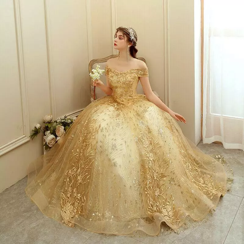 Ball Gown Prom Dress with Pockets Beads Sequins Floor-Length Gold Quin –  cathyprom