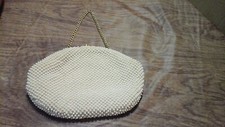 VINTAGE LA REGALE WHITE PEARL BEADS EVENING BAG / PURSE HAND MADE IN HONG KONG