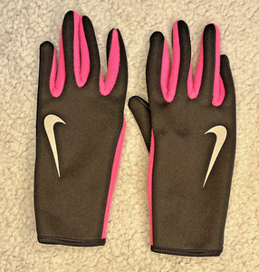 Nike Running Gloves Womens Size Small Black Pink Swoosh Fit Dry Stretch Outdoor