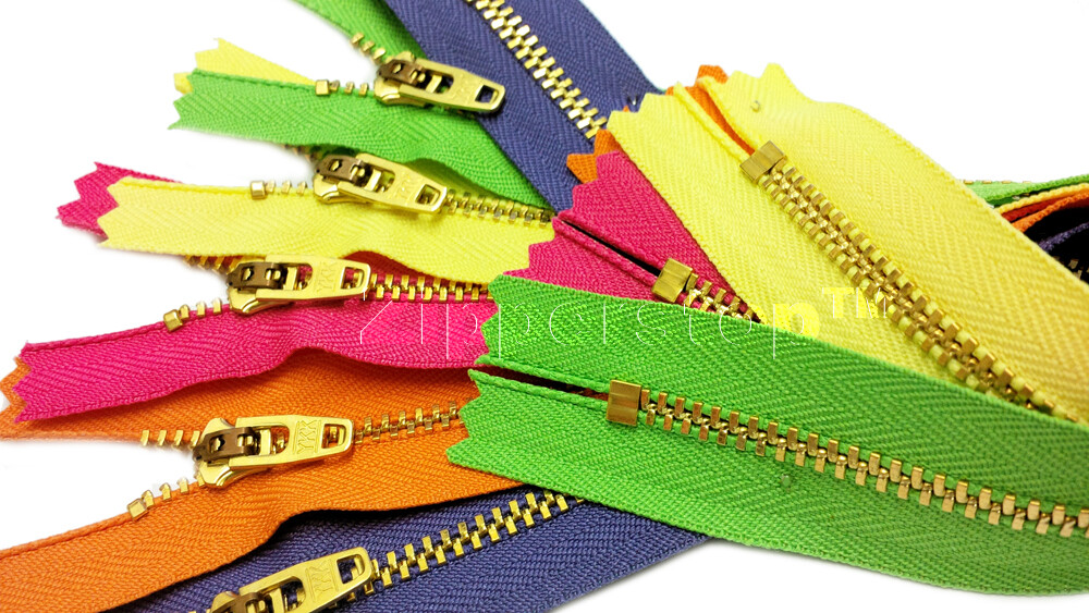 Pants Zippers YKK ® #4.5 Brass Metal Closed Bottom 5 pcs Length 4,7,9 or 11 Inch
