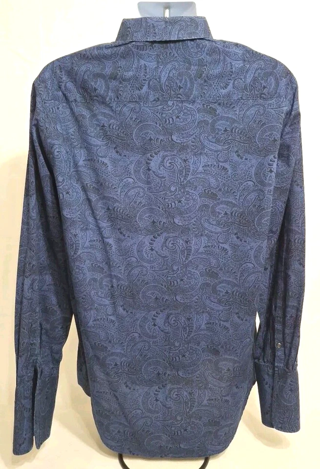 Camisa Perry Ellis Para Hombres Manga Larga Estilo Gemelos Abotonada Talla L Azul Negra Foto 2 de 4