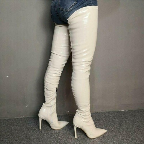 Sexy Womens Stilettos Over Knee Thigh High Boots Party Side Zip Pointy Toe Shoes - Picture 6 of 13
