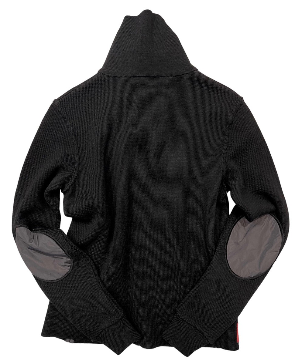 Prada Sport Black Wool Zip Sweater Grey Elbow Patches Prada Sport Black Wool Zip Sweater Grey Elbow Patches