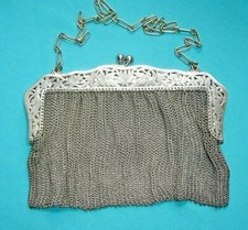 Vintage Nouveau Ladies German Silver Pierced Leaf Frame Mesh Purse 260 Grams