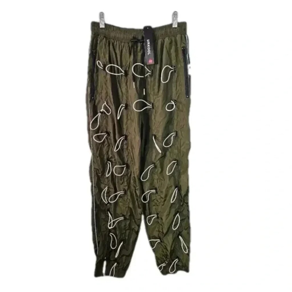 URKOOL Olive Green Bungee Cord Drawstring Jogger Pants