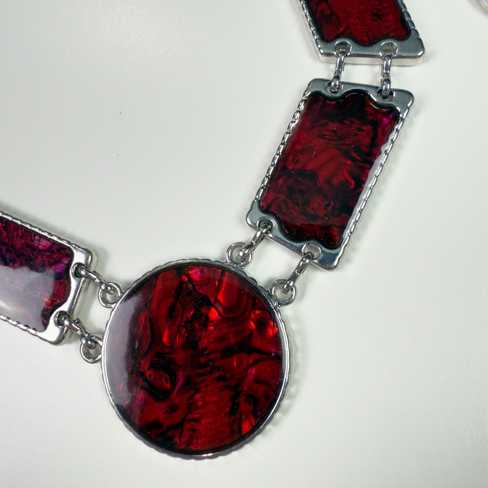 Deep Red Abalone Shell Silver Tone Statement Neck… - image 5