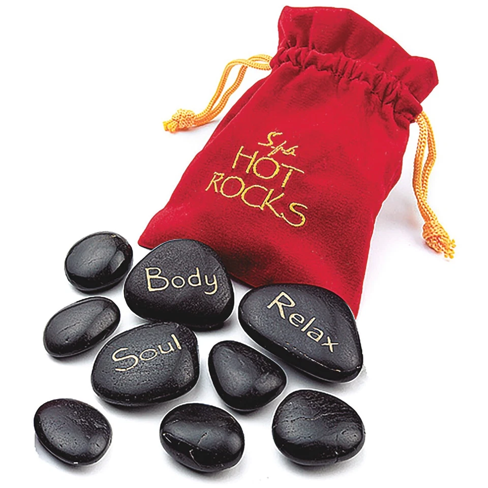 BURWELLS Spa Hot Rocks Set Massage Heatable Basalt Stones with Velvet Pouch Pack of 9