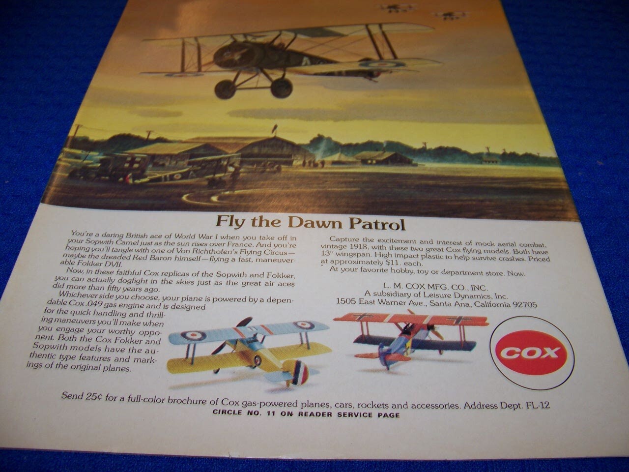 1972 Cox Fokker D.vii & Sopwith Camel Flying Model...1-Page Sales Ad (975Nn)