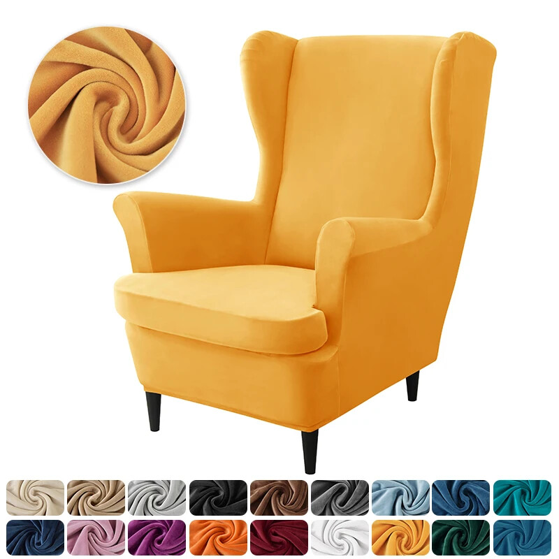 2pcs/set Velvet Wingback Chair Cover Wing Armchair Cover with Seat