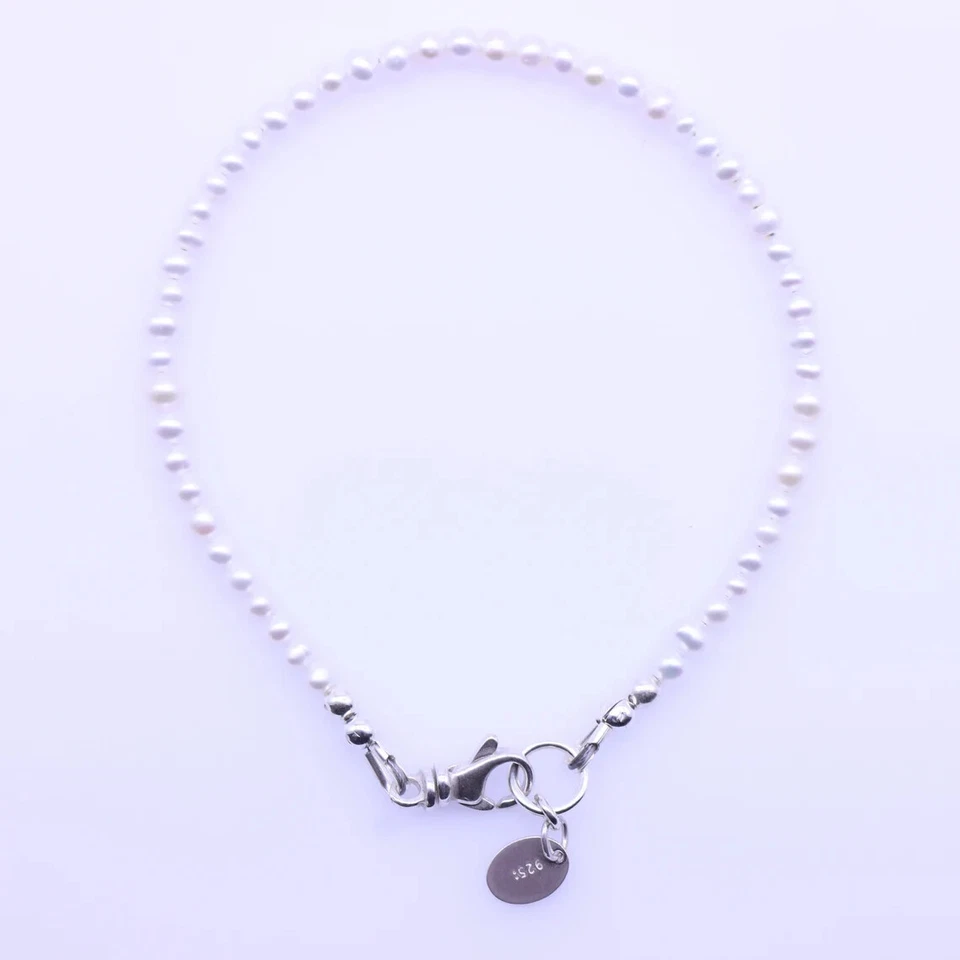 Brazalete Clásico Pequeño de Perlas, 4mm Blanco Agua Dulce Perla Semilla Cuentas Pequeño Delicado Foto 3 de 4