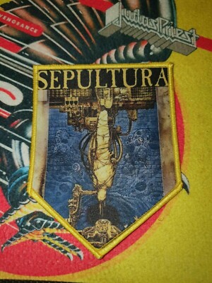 Sepultura Shield Patch Gold Border Death Thrash Metal Nailbomb Battle Jacket666