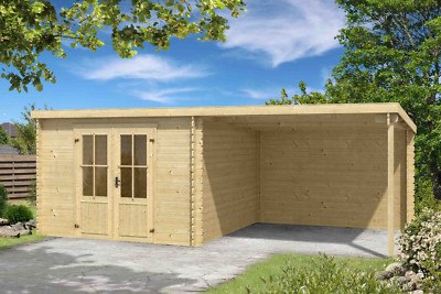 28 mm Gartenhaus mit Anbau Gerätehaus Blockhaus Holzhaus ...