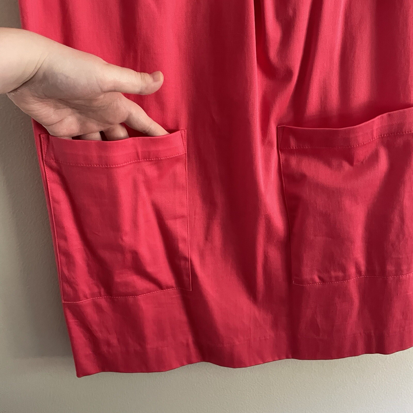 Calvin Klein Petite Women 6P Hot Pink V-Neck Gold Grommet Tie Sleeveless Dress thumbnail 3