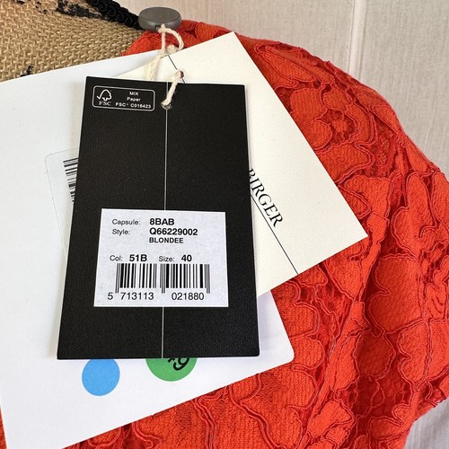 By Malene Birger Coral Red Floral Lace Overlay Blouse Cap Sleeve Top Sz L - Picture 3 of 13