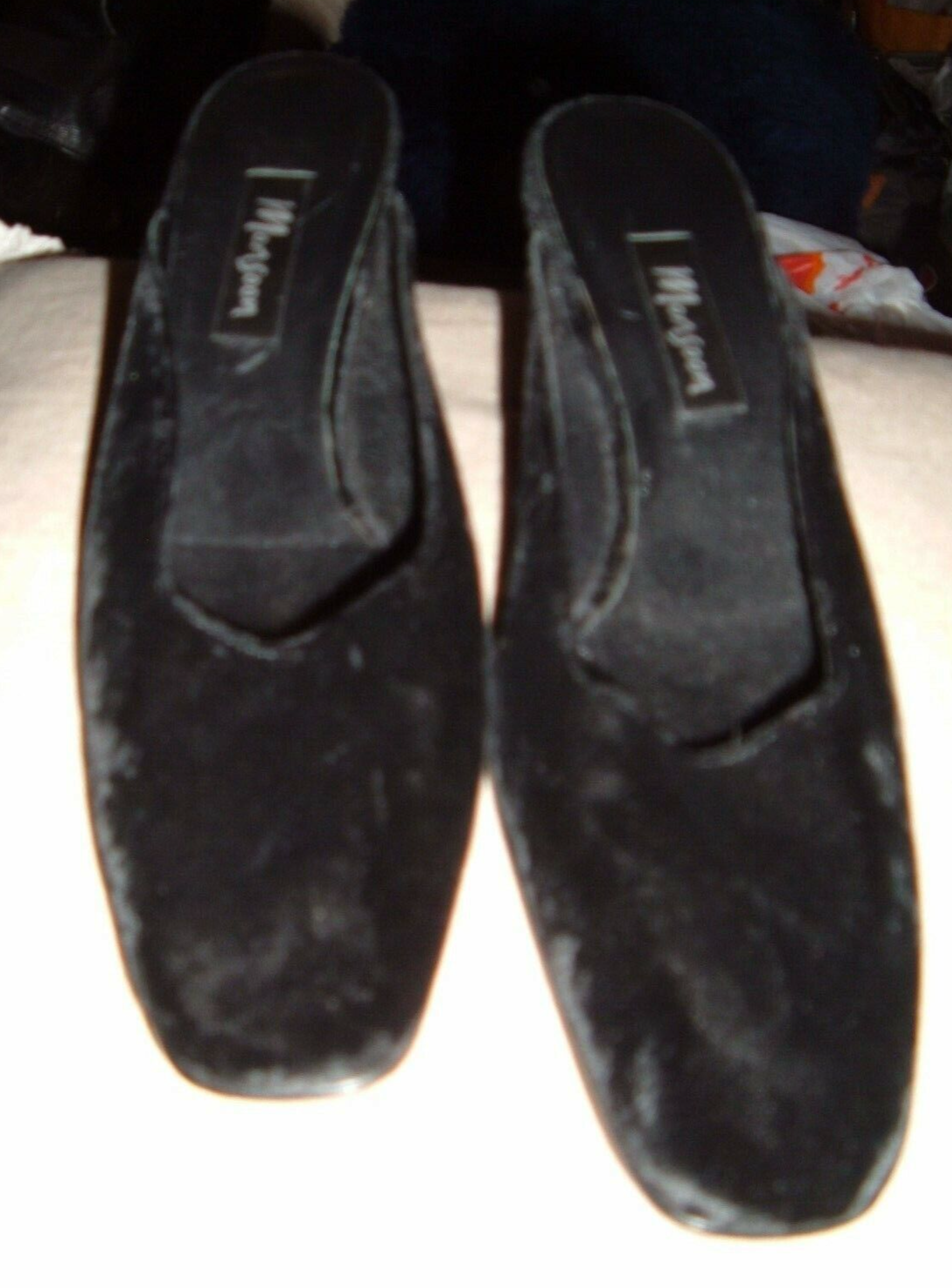 SAOLA MONSOON tg: 39 eu 6 uk SCARPE PANTOFOLE IN VELLUTO NERO MULES SUOLA IN PELLE SERA