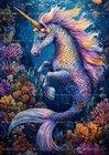 Mermaid Unicorn Art Print, Fantasy Horse Wall Decor, Ocean Coral Poster F519