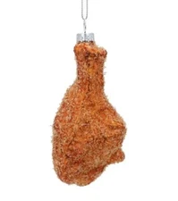 Christmas Glass Ornament 5.5" Chicken Drumstick Food Novelty Holiday Decor NEW