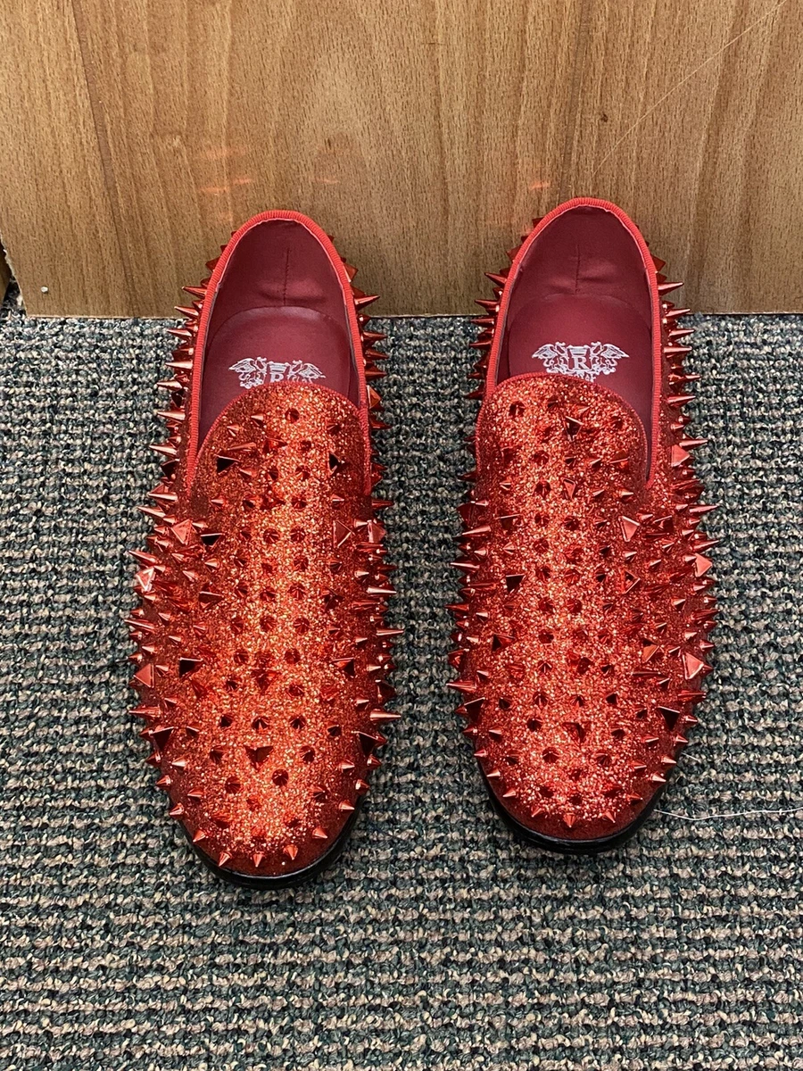 Royal Shoes Red Spikes Red Bottoms Mens Smoking Slip-on Dress Shoes Sizes  8-13