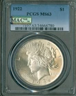 1922 PEACE DOLLAR PCGS MS63 MAC SPOTLESS *