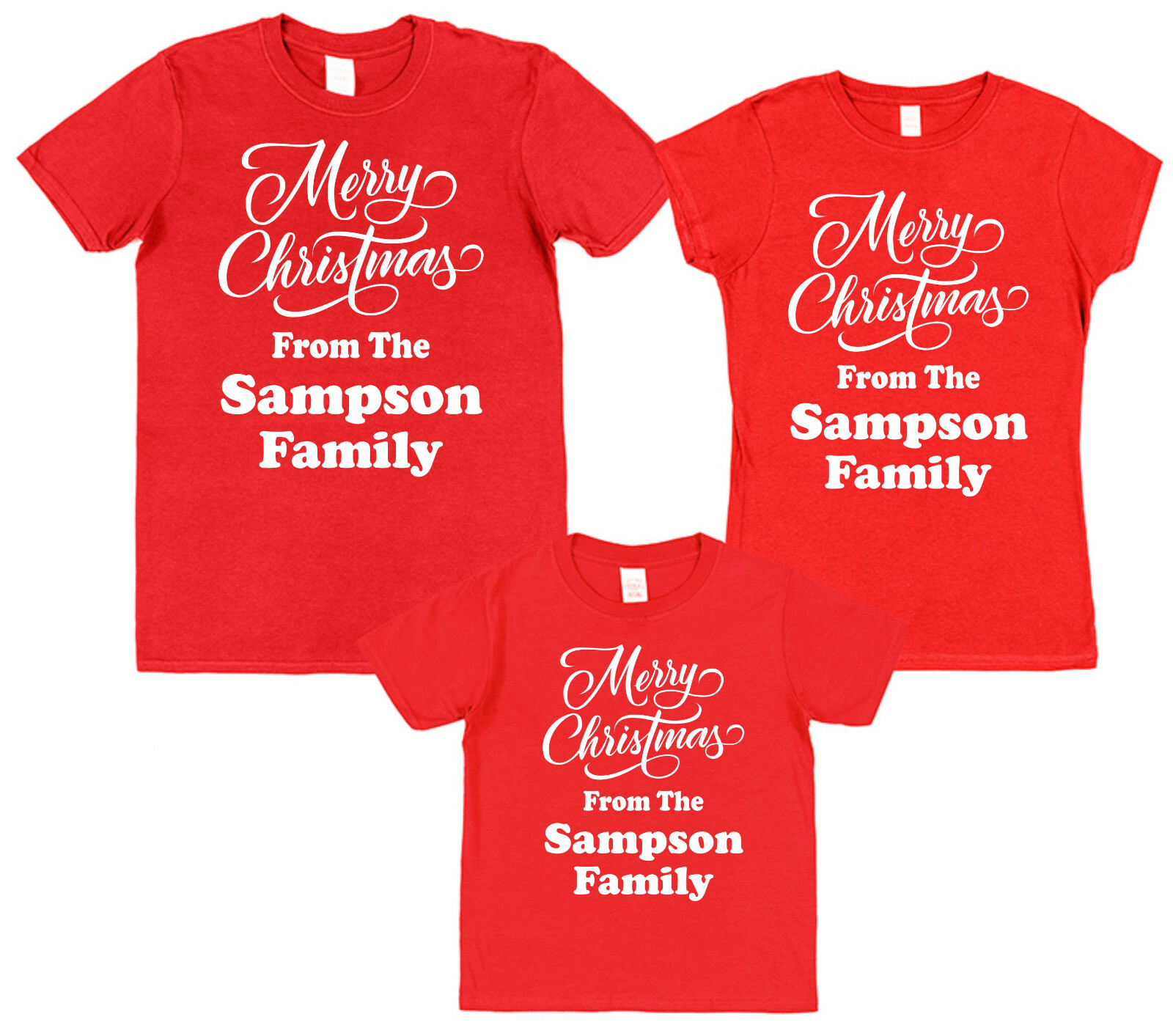 Personalised Merry Christmas T-Shirt Surname Matching Family Tees Adults & Kids