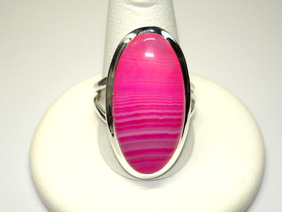 AB hellrosa Streifen Botswana Achat Unikat .925 Sterlingsilber Ring 10