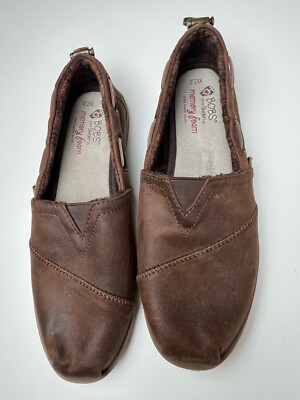 Bobs from Skechers Brown Chill Luxe Memory Foam Leather Insole Women's Shoes 7.5
