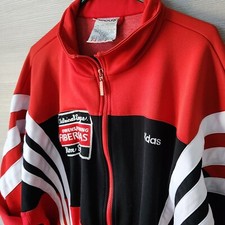 Adidas Trefoil Jacket Zip Track Logo 3 Stripe Red NAME Vintage 90s Y2K Size XL