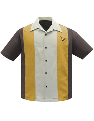 Steady Clothing Hemd Atomic Men Coffee Mustard Stone Vintage Bowling Shirt Retro