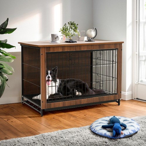 XL Wood Dog Crate Pet Rabbit Cage House Playpen Furniture Kennel End Side Table - Picture 3 of 30