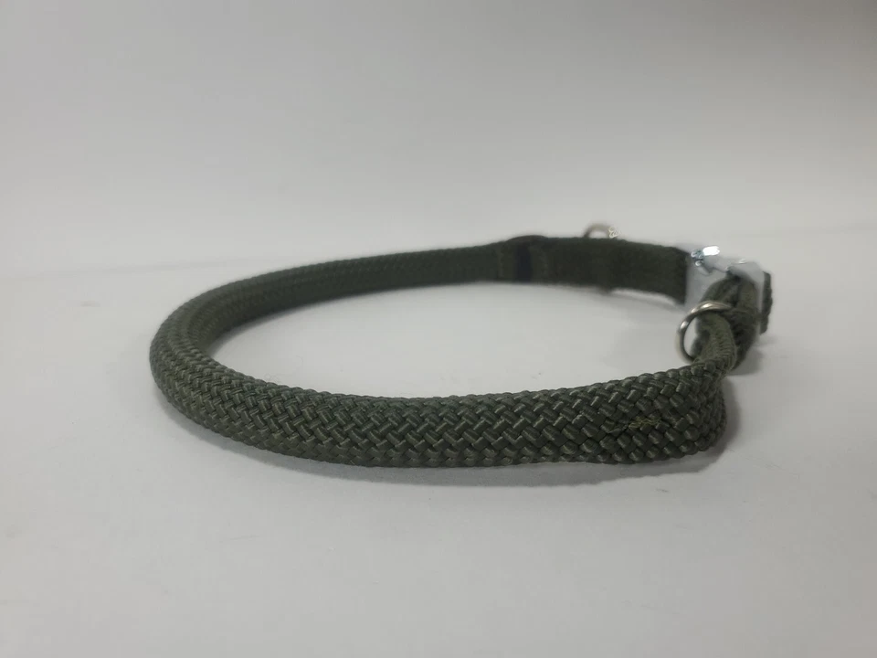 Collar de perro Mendota enrollado doble trenza acento de cuero verde oliva talla M 1/2"x18" Foto 4 de 4