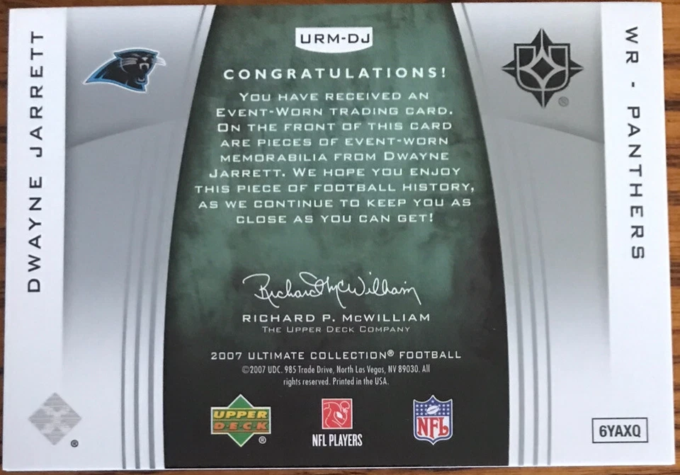 2007 Ultimate Collection Rookie Materials Silver Dwayne Jarrett URM-DJ - Image 2 of 2