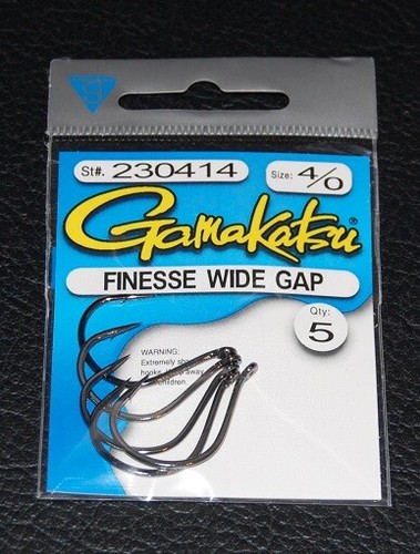 Gamakatsu 230414 Finesse Wide Gap Hooks - Size 4/0 Nickel Black Pack of 5 - Picture 1 of 2