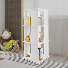 3 Tiers 360° Rotating Bookshelf Display Free Standing Wood Bookcase Storage Rack