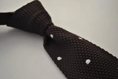 Frederick Thomas Gestrickt Seide Herren Krawatte - Dunkel Schokobraun - Punkta - Bild 1 von 4