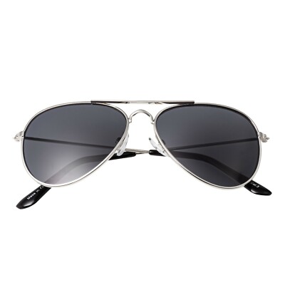 Pilotensonnenbrille Kinder silber mit schwarzen Gläsern polarisiert Kinder