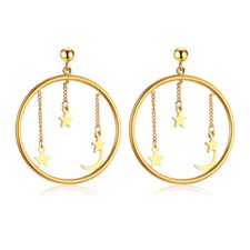 Stainless Steel Women's Jewelry Temperament Star Moon Tassel Earrings Gold Gift