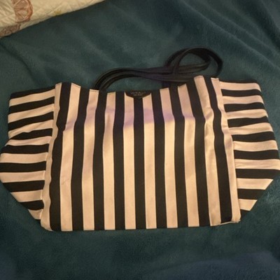 Victoria's Secret Black White Striped Tote Bag Shoulder Strap for Women