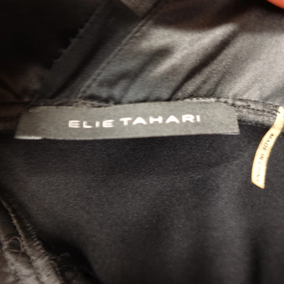 Maxi Vestido Sin Mangas de Seda XS 2 Negro Satén Cintura Imperio Vestido Formal ELIE TAHARI $485 Foto 4 de 4