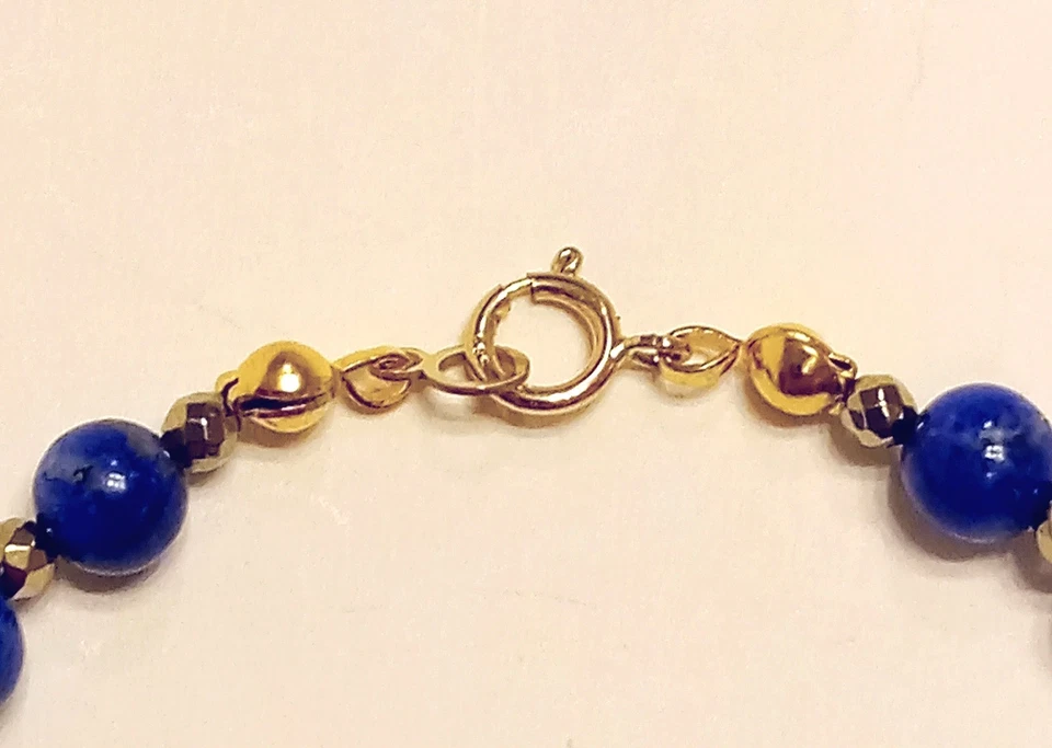 Brazalete de cuentas de oro facetado y lapislázuli de 6,0 mm. Anillo de resorte ORO 14K. LONGITUD PERSONALIZADA Foto 3 de 4