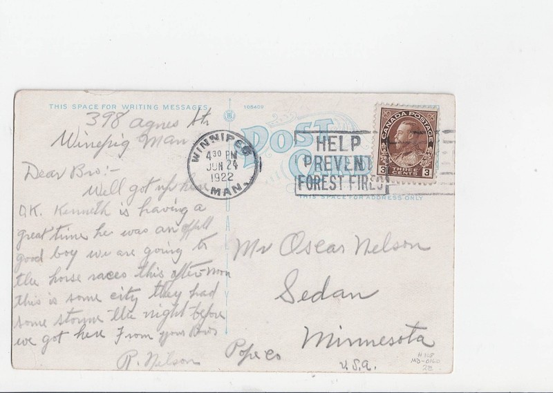 Winnipeg, Manitoba 1922 Postcard to USA. Royal Alexandria Hotel