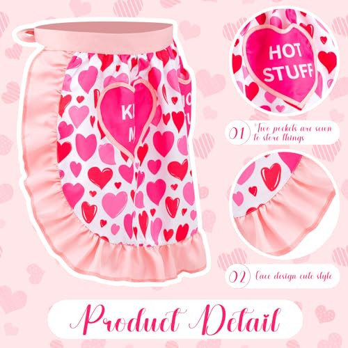 Geyoga Women's Waist Apron Cooking Apron Kitchen Pink Heart Waist Style - Picture 4 of 6
