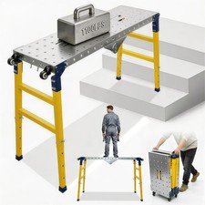 Scaffolding Work Platform with Wheels 47 x 14 in, Adjustable 20–35 In Height