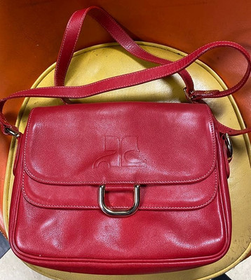 Vintage Courreges Red Leather Shoulder Bag Crossbody Bag French Auth from Japan
